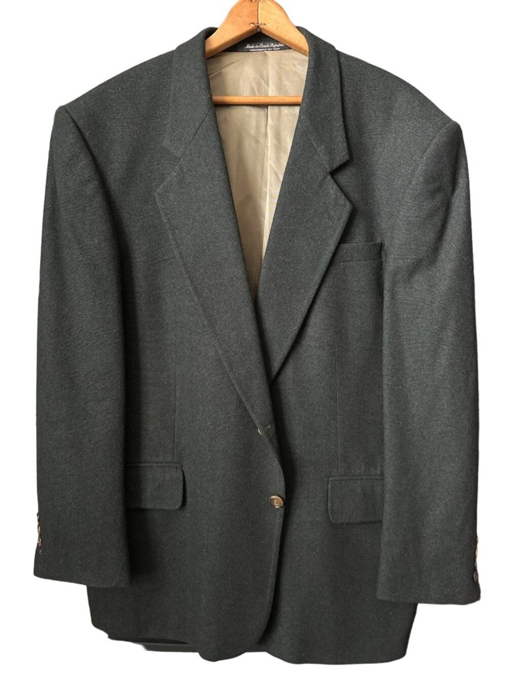 Oscar De la Renta Gray Wool Blazer Charcoal Cashmere Double Button Lined 44R